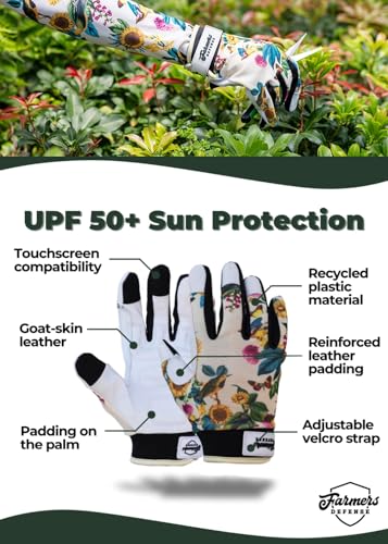 FARMER'S DEFENSE Leather Gloves | Thorn Proof & Puncture Resistant | Durable Grip, Breathable | Gardening, Landscaping, DIY (Green Brush Camo, Large) - color: Green Brush Camo, size: Large