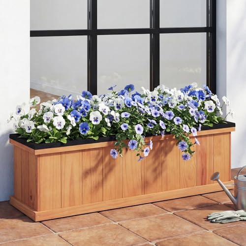 Giantex Outdoor Raised Garden Bed, 40” x 13” x 12” Pine Wood Planter Box with 3 Drainage Holes, Removable Bottom & Bed Liner, Rectangular Flower Container for Vegetables, Herbs, Indoor & Outdoor - color: Orange, size: 40"x13"x12"