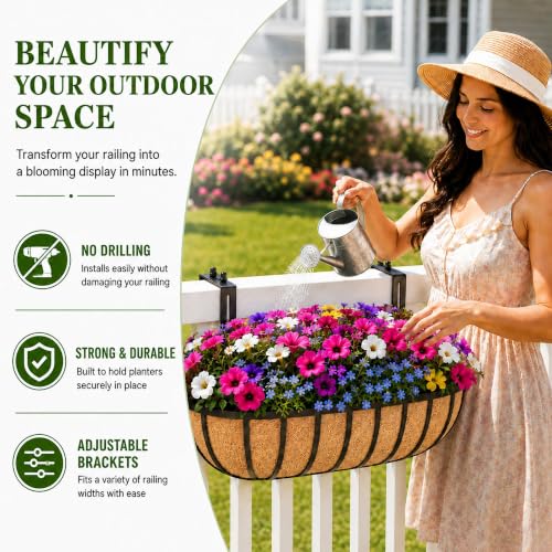 2 Pack Metal Window Box Brackets Adjustable Railing Planter Boxes Brackets