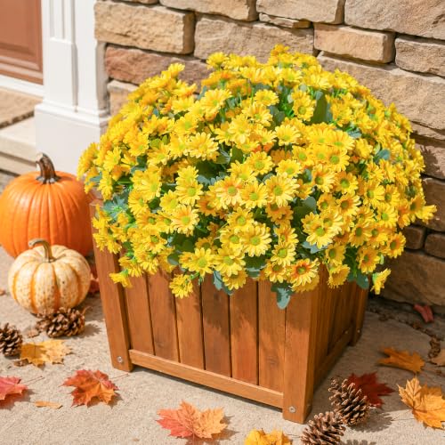 Daisy Artificial Flowers for Outdoors Fall Autumn Decoration, 6 Bundles Fake Mums Yellow Silk Flowers for Outside Look Real UV Resistant Faux Flowers Plants for Planter Front Door Home Indoor Porch - color: Yellow