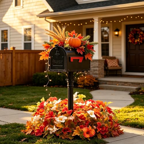 3 Pcs Artificial Fall Flowers Fake Petunias, UV Resistant Outdoor Flowers - color: Fall Orange White