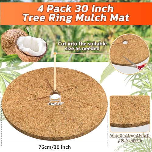 Legigo 4 Pack Coconut Fiber Mulch Ring Tree Plant Protector Mat, 30 Inch - color: 4 Pack, size: 30 Inch