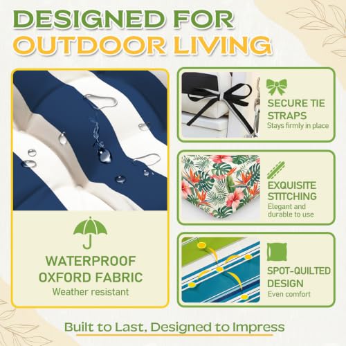 Oxford Fabric Swing Cushions with Backrest & Tie Straps for Patio Bench - color: Teal Stripe