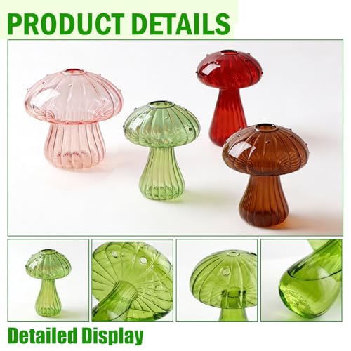 Window Propagation Stations, Propagation Vases, Colored Mushroom Glass Vases with Suction Cups, Nail-Free Easy-Install Wall-Mounted Planters, Plant Lover Gifts (4-Pack)