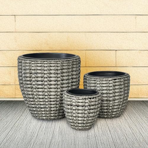 Alpine Corporation Indoor/Outdoor Rattan Raise Up Bed Planters with Removable Inserts, Aesthetic Lawn and Garden Decor, Gray - Set of 3 Sizes - color: Gray