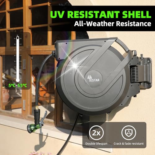 Retractable Garden Hose Reel 1/2 in x130 ft, Wall Mounted Hose Reel - color: Gray, size: 1/2"x130 ft