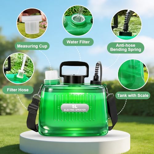 SideKing Battery Powered Sprayer 1.35 Gallon, 3 Adjustable Pressure Electric Weed Sprayer with Battery Indicator, Telescopic Wand & 4 Nozzles, Rechargeable Garden Sprayer for Lawn, Yard & Pest Control - size: 1.35 Gal