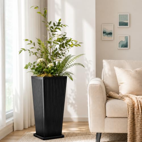 NicBex 24" Tall Planters for Outdoor Plants Set of 2 Square Fluted,Black - color: Black