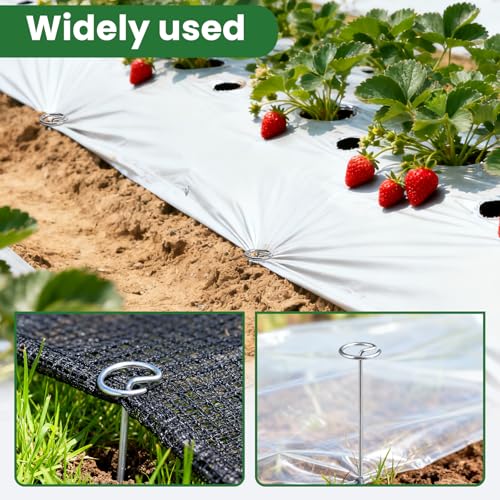 100 Pcs Landscape Fabric Pins with Pick Hook and Gloves, 8 Gauge 6 Inch Galvanized Garden Stakes, Circle Top Landscape Staples, Weed Barrier Stake for Plant Cover, Tent, Weed Barrier Fabric