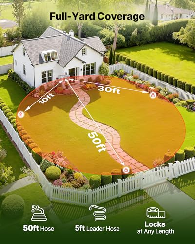 VEVOR Retractable Garden Hose Reel, 1/2 in x 50 ft, Wall Mounted Hose Reel with 9-Function Sprayer Nozzle and 180° Swivel Bracket, Any Length Lock, Automatic Slow Rewind System, for Garden Watering - size: 1/2 in x 50 ft