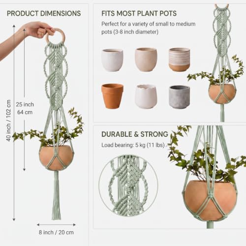 Shappy 1 Pack Boho Macrame Plant Hanger for Indoor - color: Sage Green, size: Style C