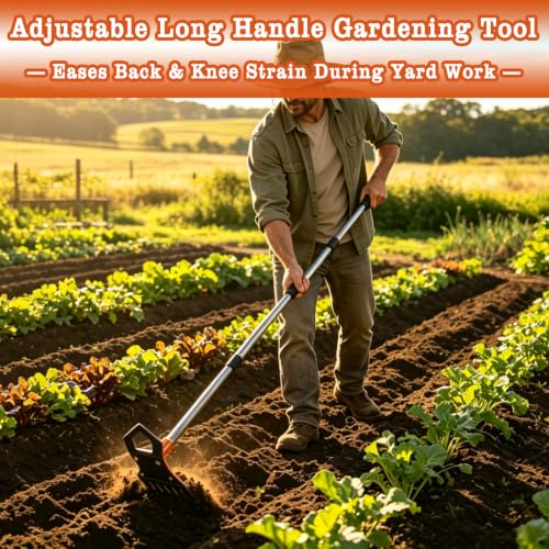2-in-1 Weed Puller Tool with Adjustable Long Handle – 60" Manual Weeder Rake and Garden Hoe, Uprooting Weed Remover for Lawn, Yard, Patio, Garden