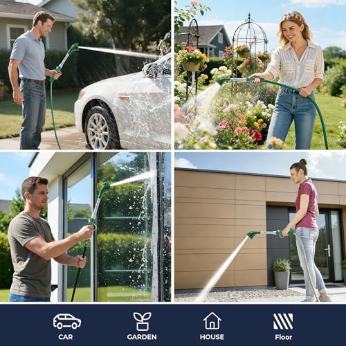 HugeDawn Garden Hose Wand, 16-Inch Heavy Duty Zinc Alloy & Aluminum Watering Wand with 8 Spray Patterns Thumb Control for Hanging Baskets, Garden, Cleaning (Green) - color: Green