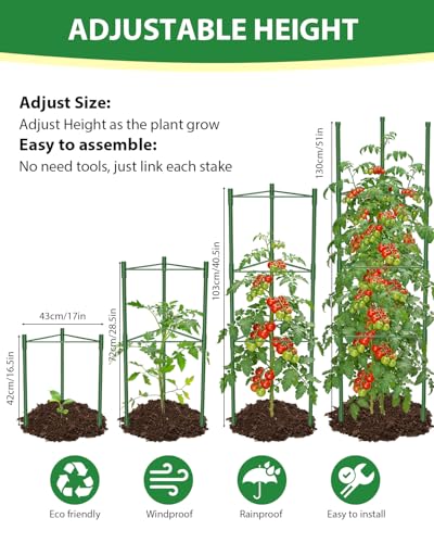 MYMULIKE 3 Pack Extra Larger Tomato Cages, 51in*17in Adjustable Tomatoes Plant Stakes Support Cages Trellis for Garden, Garden Trellis for Vegetable Flowers Fruits Climbing Plants - size: 3pack-51in*17in