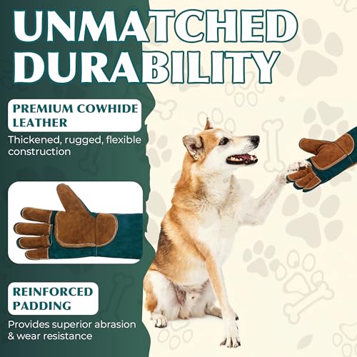 HANDLANDY Animal Handling Gloves, Bite Proof for Cat Dog Handling - color: Emerald Green, size: 24 Inches