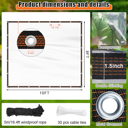 8x10FT Heavy Duty Clear Waterproof Tarp,Outdoor Garden Rainproof Covering - size: 8 x 10 FT