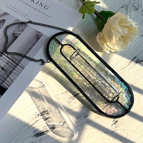 LITMIND Iridescent Stained Glass Plant Propagation Station - Vibrant Hanging Hydroponic Planter Terrarium with 2 Glass Tubes - Perfect for Home & Garden Décor - color: Style B02 (Iridescent Shine)