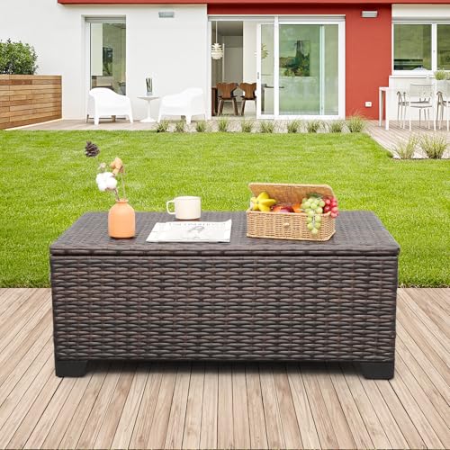 Rattaner Outdoor Table Patio Furniture All-Weather Patio Table Wicker Coffee Table with Storage and Furniture Cover, Dark Brown - color: Dark Brown