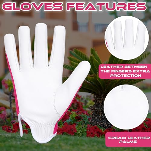 Work Gloves Gardening Breathable Rigger Palm Gardening Gloves Ladies Mens Gripper Utility Leather Thorn Proof - color: Pink, size: Medium