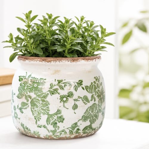 Dosayes Flower Pot,Vintage Ceramic Pot for Plant with Drainage Holes - color: Green