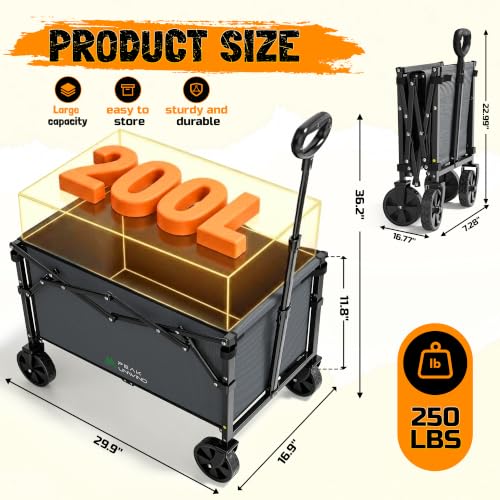 220 lbs Foldable Wagon Cart with Wheels, Heavy Duty Collapsible Utility Wagon, Lightweight Portable Cart for Grocery Shopping, Garden, Camping and Sports - color: Gray