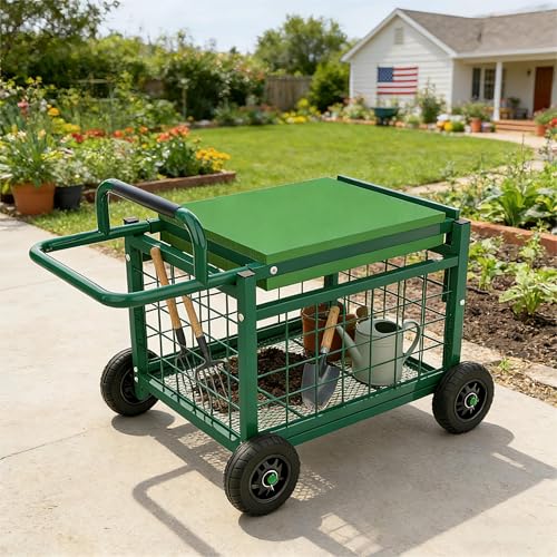 Extra-Large Rolling Garden Cart and Kneeler, 4-in-1 Garden Seat with Wheels