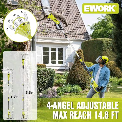 EWORK 20V 8" Cordless Pole Saws for Tree Trimming with Battery & Charger - color: Green