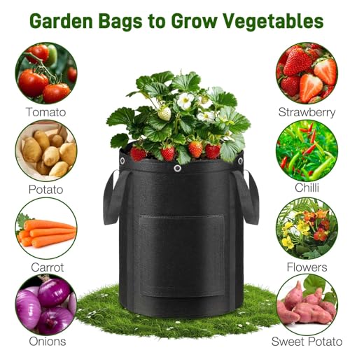 4 Pack Potato Grow Bags 10 Gallon with Harvest & Visible Window Thickened Garden Bags to Grow Vegetables with Handles & Metal Grommets for LST, Fabric Pots for Growing Carrots, Tomatoes, Onions