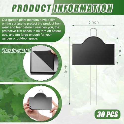 Landhoow Extra Large Metal Plant Markers 6" x 4" with 11'' Stake, 30 Pack