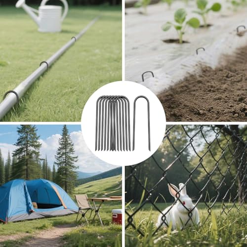 8 inch 20 Pack U Shape Green Garden Stakes,11 Gauge Garden Pins,U-Shaped Tent Stakes,Galvanized Landscape Staples for Yard Lawn,Tube, Landscape Fabrics,Irrigation Hose and Weed Barriers. - color: green, size: 8in