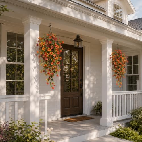 2 Pcs Fall Mums Artificial Flowers Outdoor, 29.5 Inch Fake Hanging Flowers