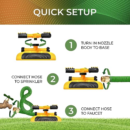 Joeys Garden Rotating Lawn Sprinkler for Yard & Kids, 360° Coverage, Yellow - color: YELLOW
