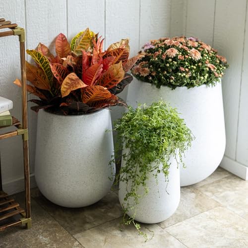 Beuta Large Poly Planters for Outdoor Plants - Set of 3, 15.5/18/20.5 Inches Outdoor Planters for Porch - Tall Planter for Outdoor & Indoor Plants | Large Indoor Plant Pot - USA Made - Limewash - color: Alto - Limewash