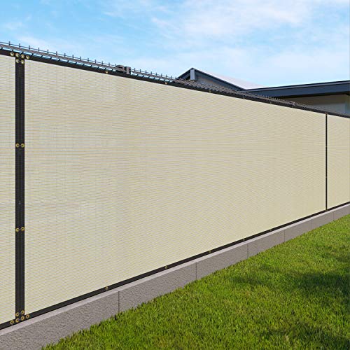 WINDSCREEN4LESS 6' x 1' Privacy Fence Screen in Beige Tan W/ Brass Grommet 85% Blockage Windscreen Outdoor Mesh Fencing Cover Netting 150GSM Fabric - Custom Size - color: Beige, size: 6' x 1'