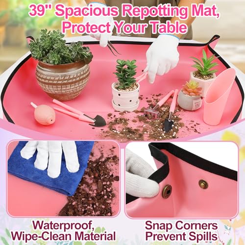 ANPHSIN 44pcs Small Gardening Tools Gifts for Women Beginners, Pink - color: Pink