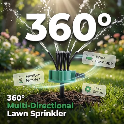 360° Coverage Precision Garden Irrigation Sprinkler Multi-Adjustable Rotating Garden Irrigation System Sprinkler on Spike Base Large Coverage for Water Sprinklers Yard Lawn Garden Flower Bed (1 Pack)