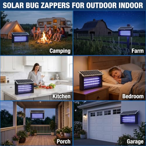 Solar Bug Zapper Outdoor, Solar Powered Bug Zapper with 20W Adjustable Solar Panel, 3×365nm UV Tubes, 4500V Electric Insect Trap,10000mAh Rechargeable, IPX5 Waterproof for Patio Garden Camping Farm - size: 20w with 3 UV lights