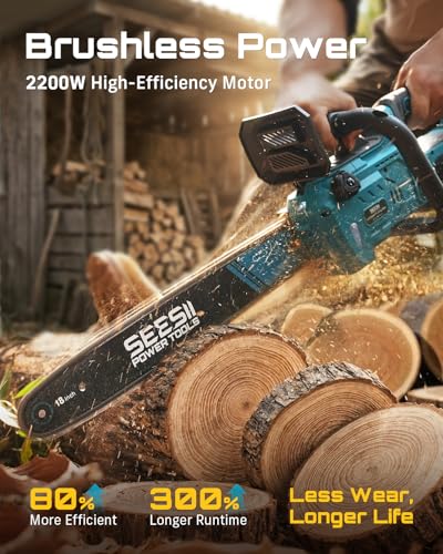 SEESII 40V Electric Chainsaw Cordless 18-Inch with 2 x 5.0Ah Batteries - color: Keppel