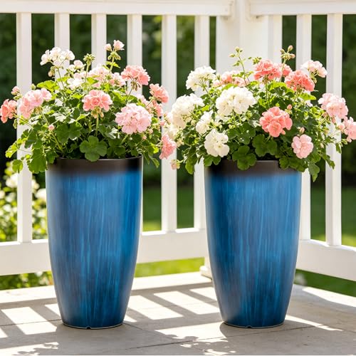 24" Faux Ceramic Tall Planters for Outdoor Indoor Plants, Cobalt Blue - color: 23.8"h-coblat Blue Glaze