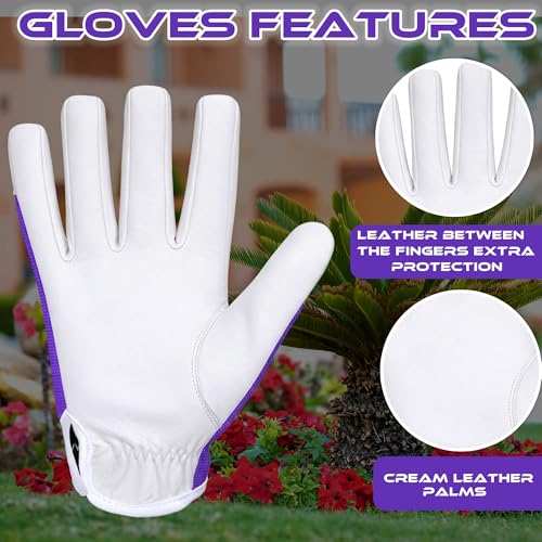 Work Gloves Gardening Breathable Rigger Palm Gardening Gloves Ladies Mens Gripper Utility Leather Thorn Proof - color: Purple, size: Small