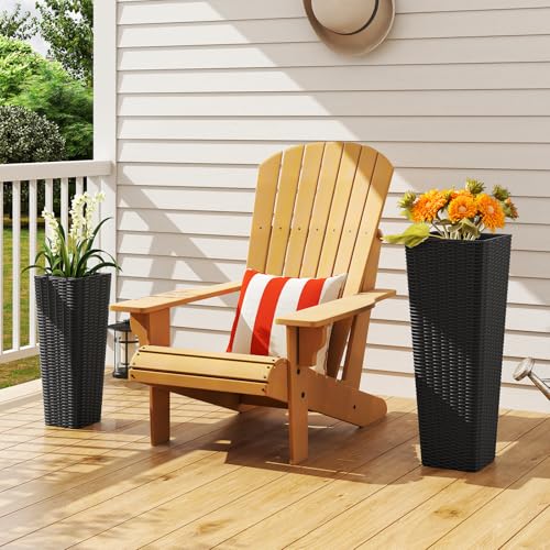 HAPPYGRILL Rattan Tall Planter Set of 2 with Removable Inner Trays - color: Black