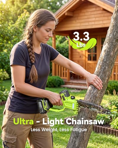 10 Inch Electric Pole Saws for Tree Trimming, 1000W Brushless Pole Saw and Mini Chainsaw 2 in 1, 2*4000mAh Battery, Lightweight Tree Saw with Extension Pole, 16Ft Max Reach Tree Trimmer Branch Cutter - color: Emerald Green