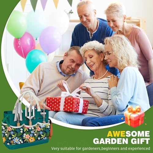 22Pcs Gardening Tools Set for Women Heavy Duty Garden Hand Tools Kit Birthday Gifts for Mom Wife Grandma Beginner Gardening Accessories with Tote Bag/Shovels/Repotting Mat/Plant Labels/Gloves - color: Dark Green