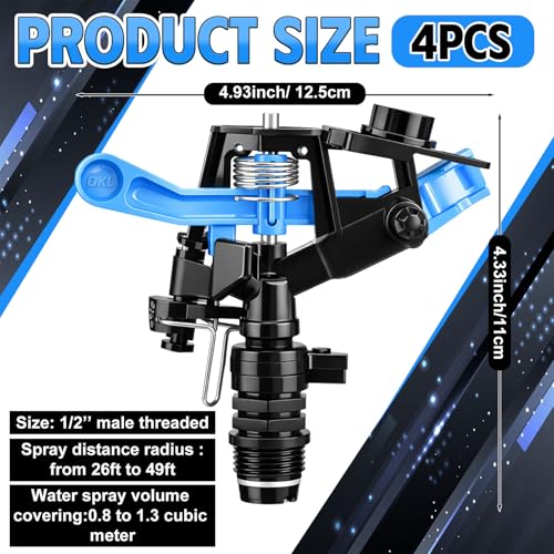 Honoson 4 Pcs 1/2 Inch Plastic Impact Sprinkler Heads Adjustable, Blue - color: Blue