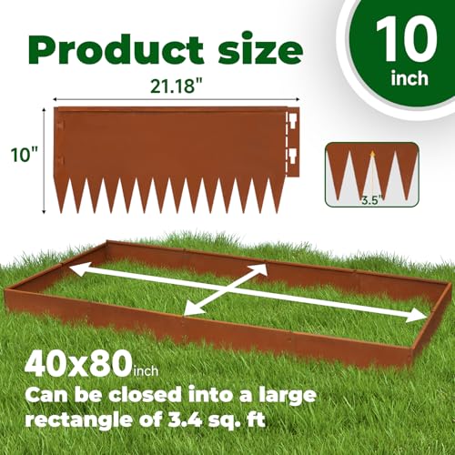 Corten Steel Lanscape Edging 20" L* 10" H Pre-Rusted Steel Edging 12pcs - size: 10 inch
