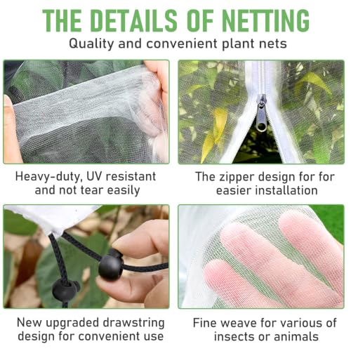 Fruit Tree Netting, Plant Mesh Netting for Garden Protection, Blueberry Bush Insect Netting Cover as Garden Pest Barrier from Cicadas, Bug, Bird (10x10 FT, 1Pcs, Zipper & Drawstring Design) - size: 10 X 10FT 1PACK