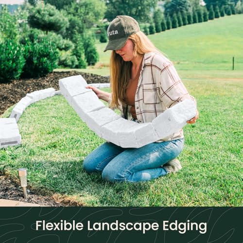 Beuta Landscape Edging | Garden Edging Border | Polyrock Blocks for Lawn Edging, Flower Beds & Yard Edging – 1 Pack | Each Section Has 6 Blocks 48" L x 4" W x 6.5" H | 2 Spikes | Limewash - color: Limewash, size: 1-Pack (4 FT)