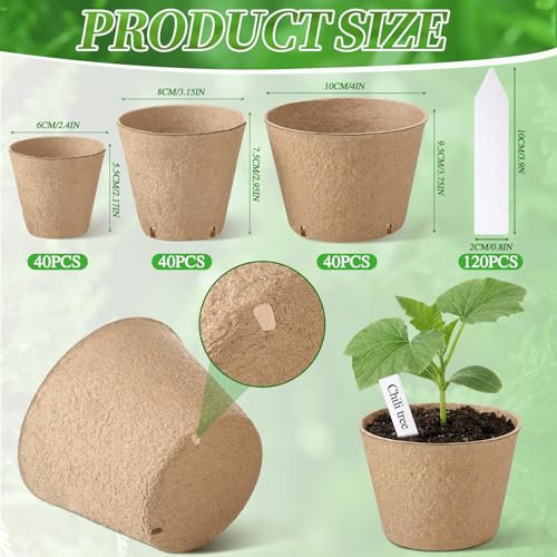 120 Pcs Round Peat Pots 2.4"+3.14"+4" Plant Starter Nursery Pot with Drainage Holes Garden Germination Seedling Pots with 120 Plant Labels for Indoor Outdoor Gardens - size: 2.4 + 3.14 + 4 Inch