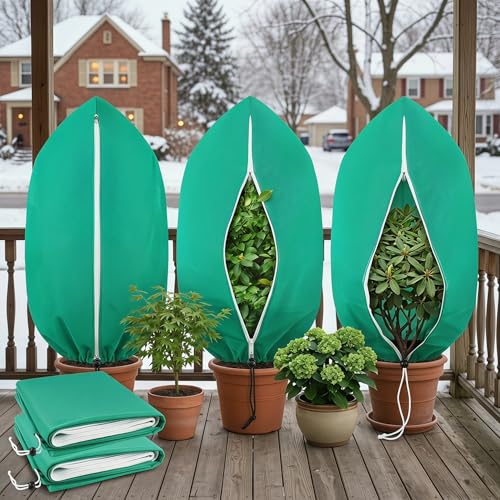 2 Pack Plant Covers Freeze Protection, 31.5" x 47.2" Frost Protection Covers with Zipper and Drawstring, Reusable Winter Plant Blanket for Outdoor Plants, Potted Trees, Shrubs and Garden Plants