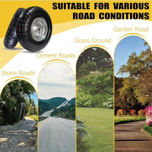 4.00-6 Solid PU Tire, 13" Flat-Free,Replacement for Wheelbarrow & Hand Truck, Heavy Duty Puncture Proof Garden Cart Wheels, 2-Pack - size: 13"/4.00-6